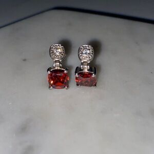 925 Sterling Silver and Red Cubic Zirconia Earrings ♥️